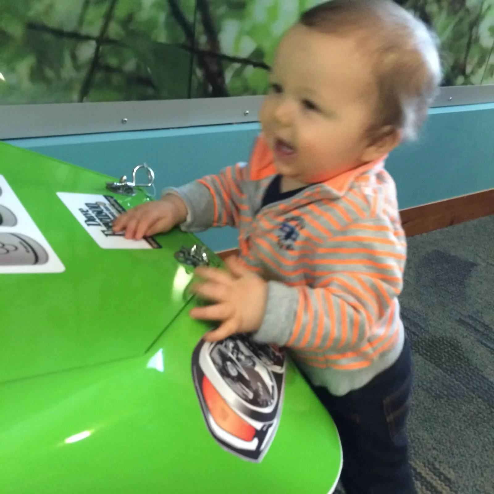 Luka's favorite toy at the clinic, the race car