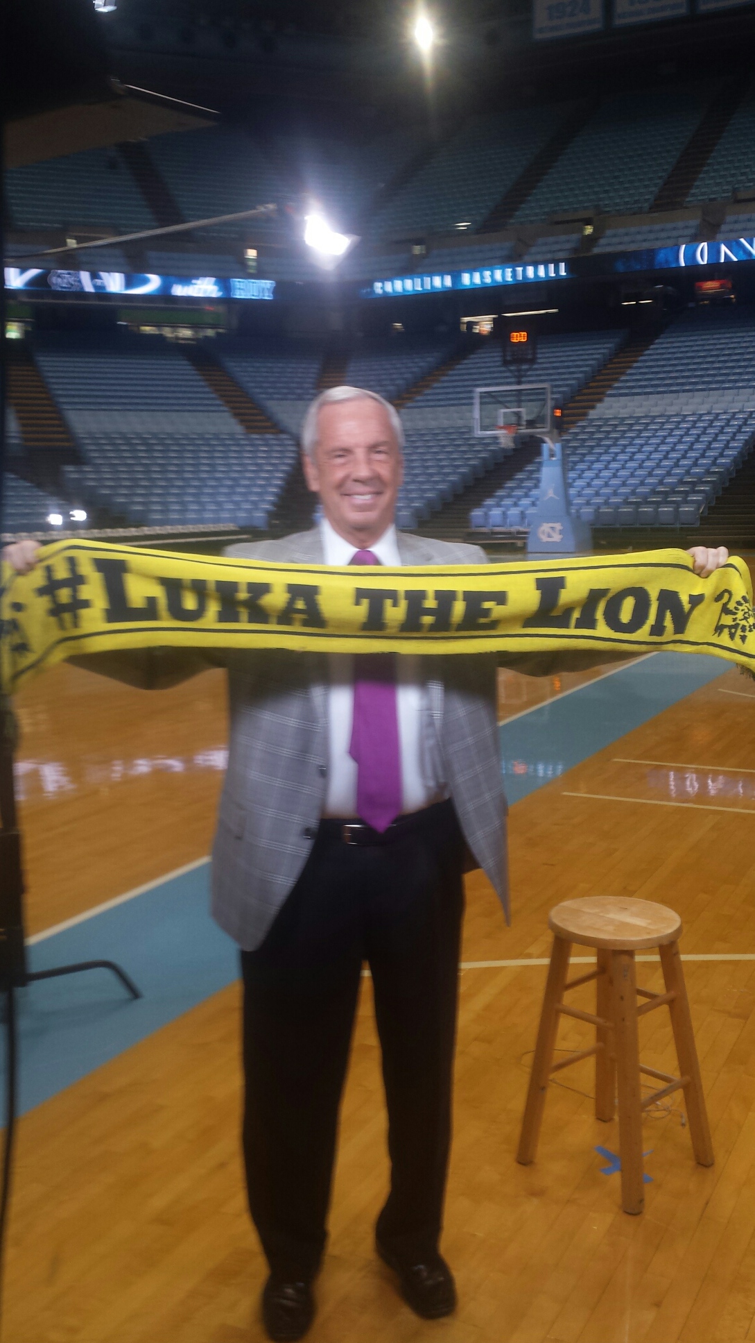 UNC Coach Roy Williams at the Dean Dome with a #ScarfChallenge right before "Late Night with Roy" to kick off the 2015-16 basketball season