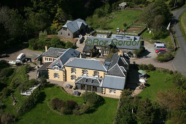 aerial, calgary farmhouse, mull, hotel, drone, uav, island, scotland, holiday accommodation, hebrides, 