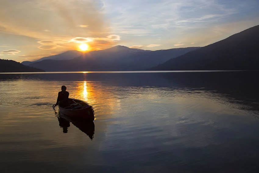 canoe, loch, dusk, kayak, river, scotland, sunset, lake, tay, woman, solo, solitude, adventure, perthshire, 