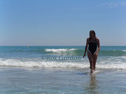 woman, beach, sea, swim, 