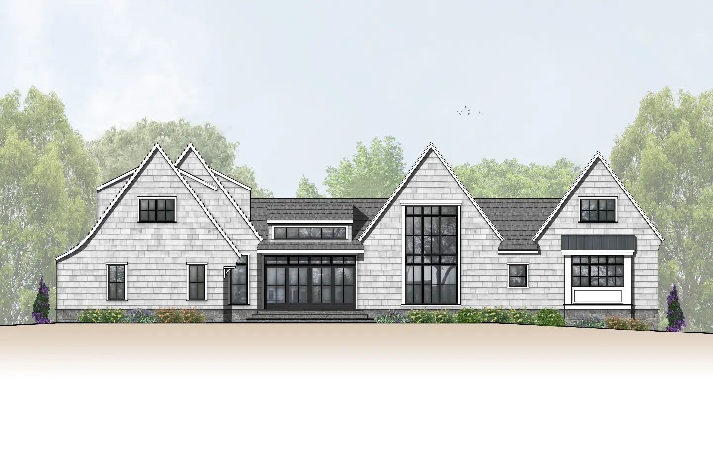 This custom waterfront cape house is starting to take shape! We look forward to seeing this project transform from a colored graphic to reality. #architecturedesign #architecture #capecod #capestyle #shinglestyle