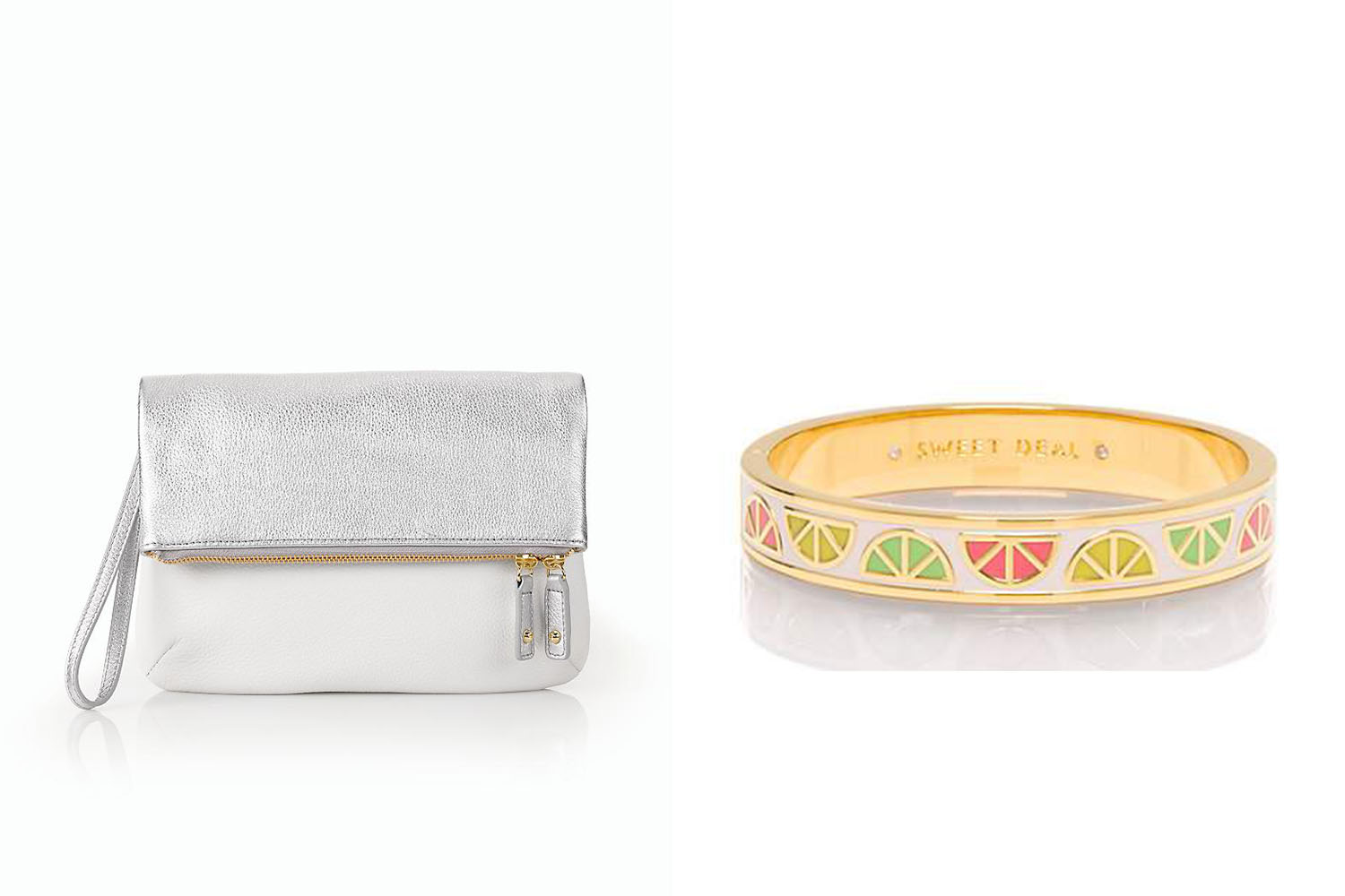 Talbots Clutch, $99; talbots.com . Kate Spade bracelet, $78; katespade.com .