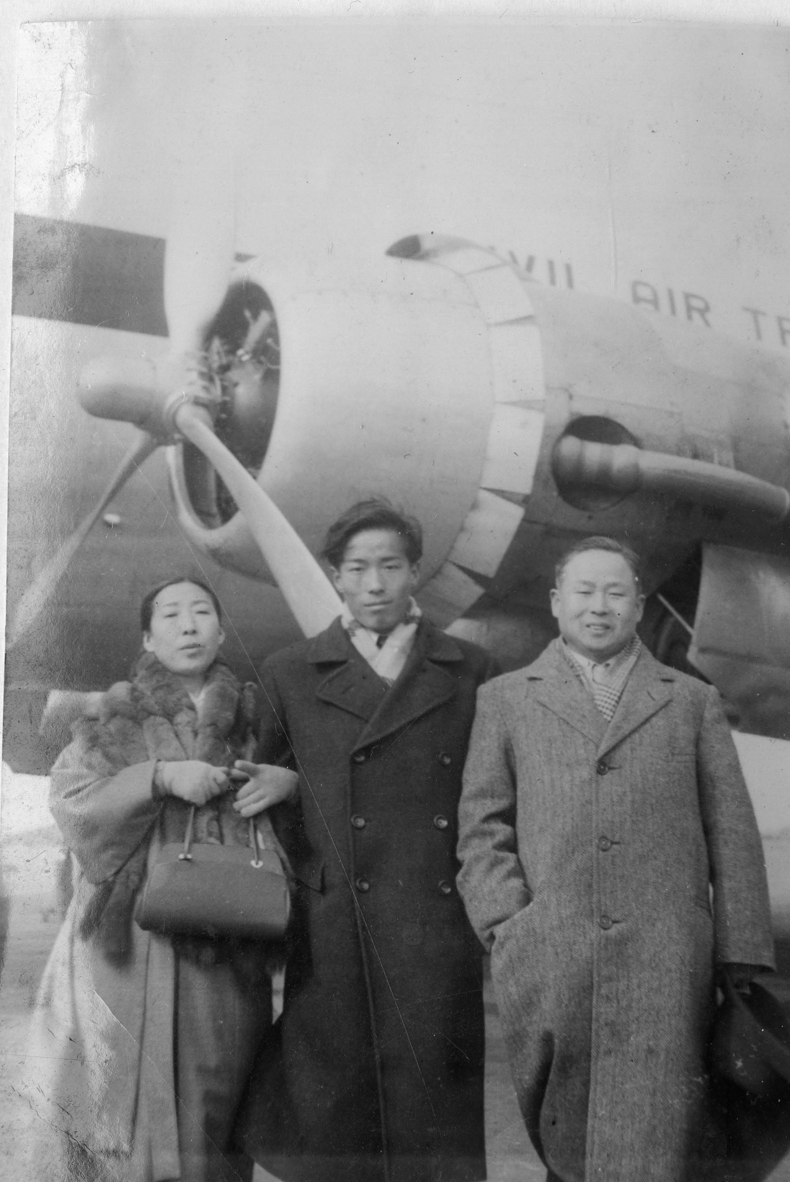 With his parents, on his departure date from Seoul, 1955