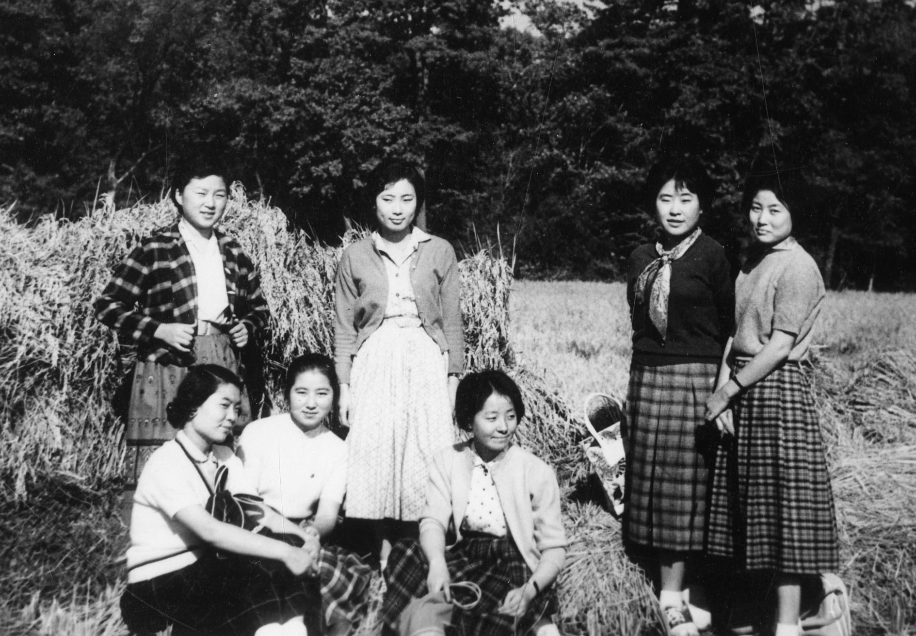 With her college friends, late 1950s