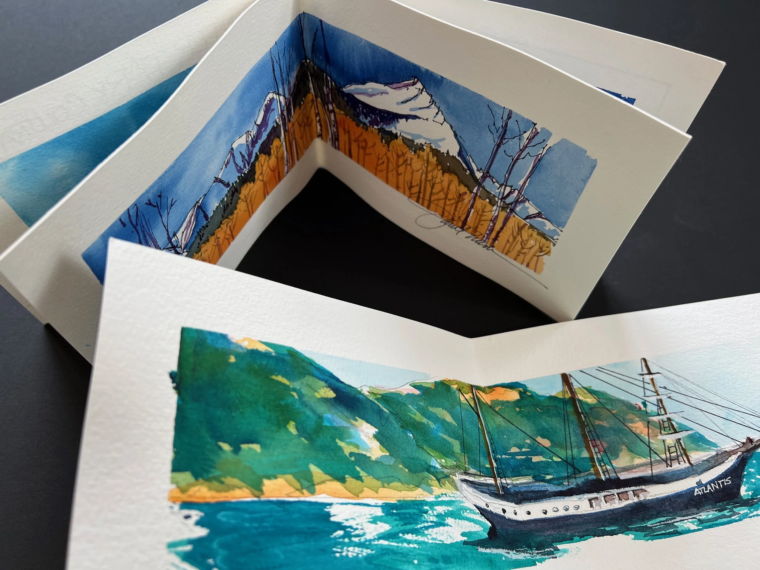 Watercolor painting in small books, Friday and Saturday March 15, and 16, 2024, 10 am to 4 pm.