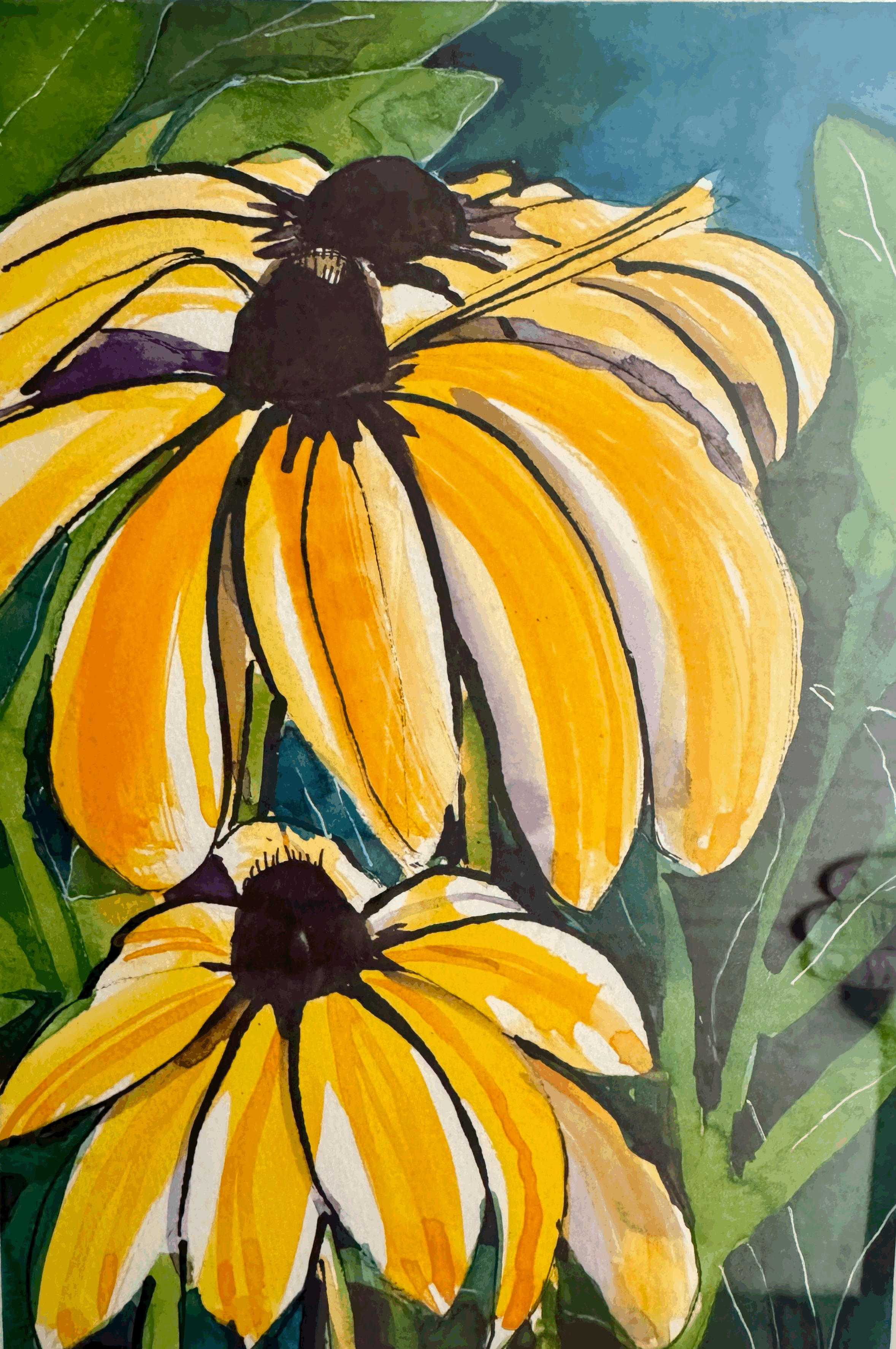 Sitting in the Garden, an original watercolor painting.