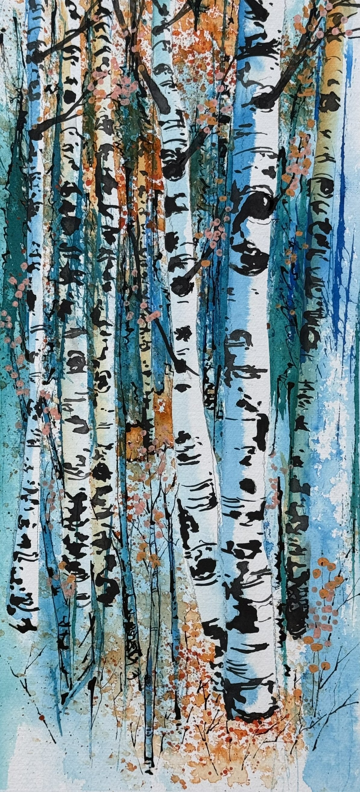 Blue Aspens, an original watercolor painting.