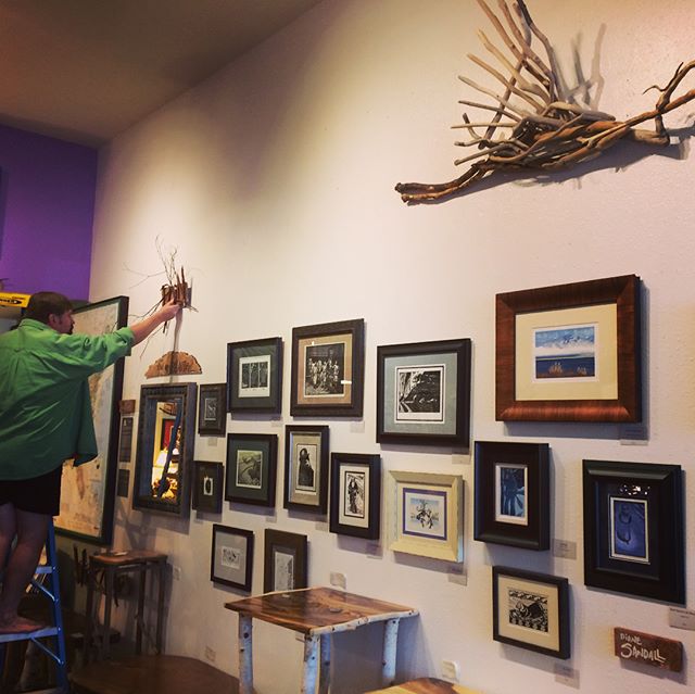 I had a great time setting up my work at Out On A Limb Gallery in Eugene yesterday. Tim B is so wonderful to work with! The display looks beautiful, with his work integrated in via the gorgeous tables and the graceful driftwood heron. Show runs now t