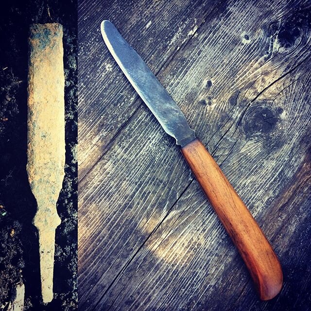 I found an abandoned chisel buried deep in my garden this spring. Who lost it and when, I wonder. My forge buddy said, &ldquo;make a knife out of it!&rdquo; So, I did. My first knife... going solo, that is. Applewood handle from an old apple tree by 