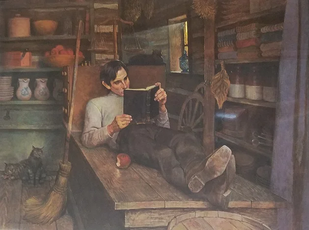 LINCOLN READING IN OFFUTT'S STORE 16.5” X 20" Starting at $75.00 *shipping not included*