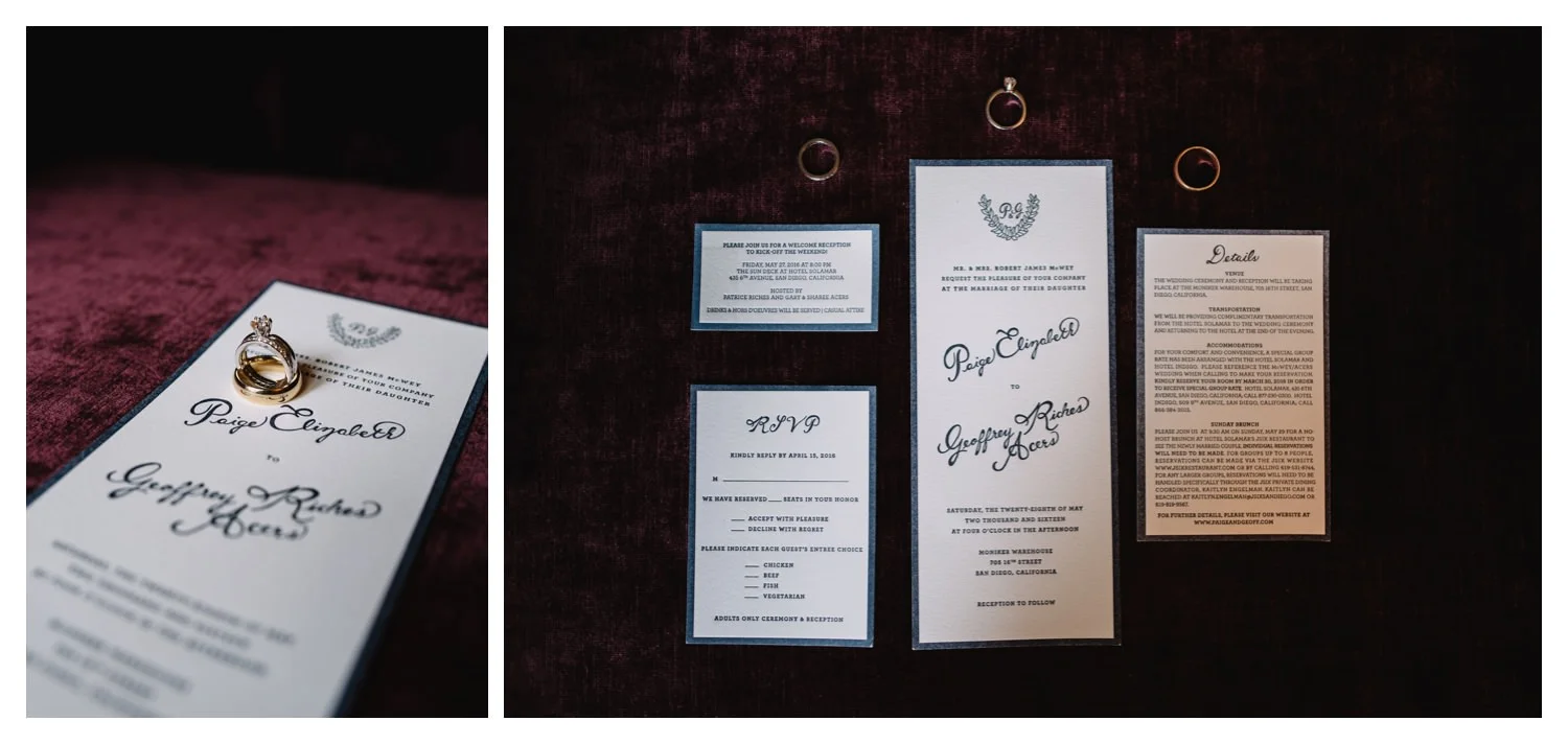 Custom Wedding invitations on purple