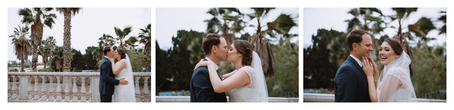 A bride and groom during their first look on their wedding day