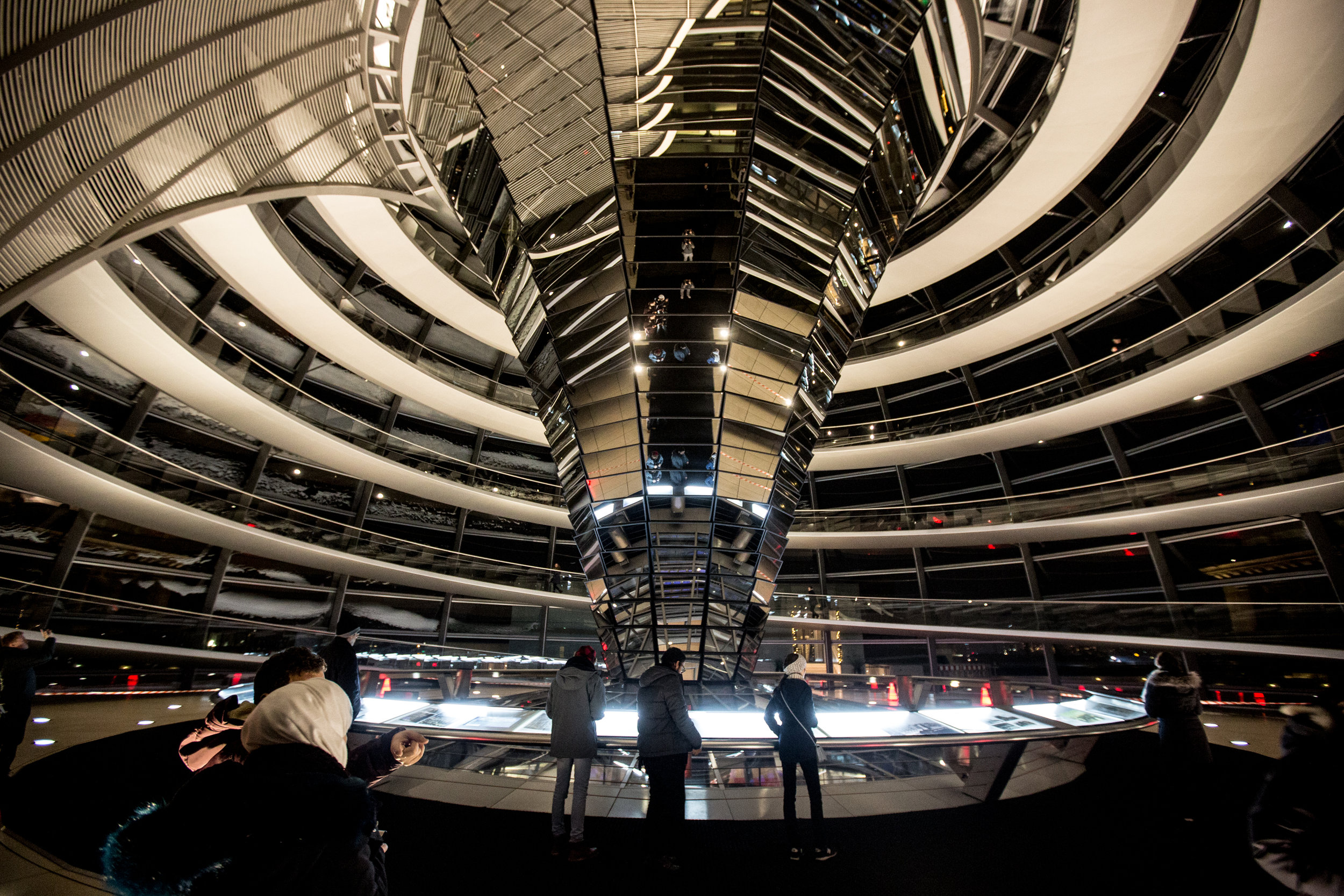 The interior of the glass dome which sits atop the Reichstag