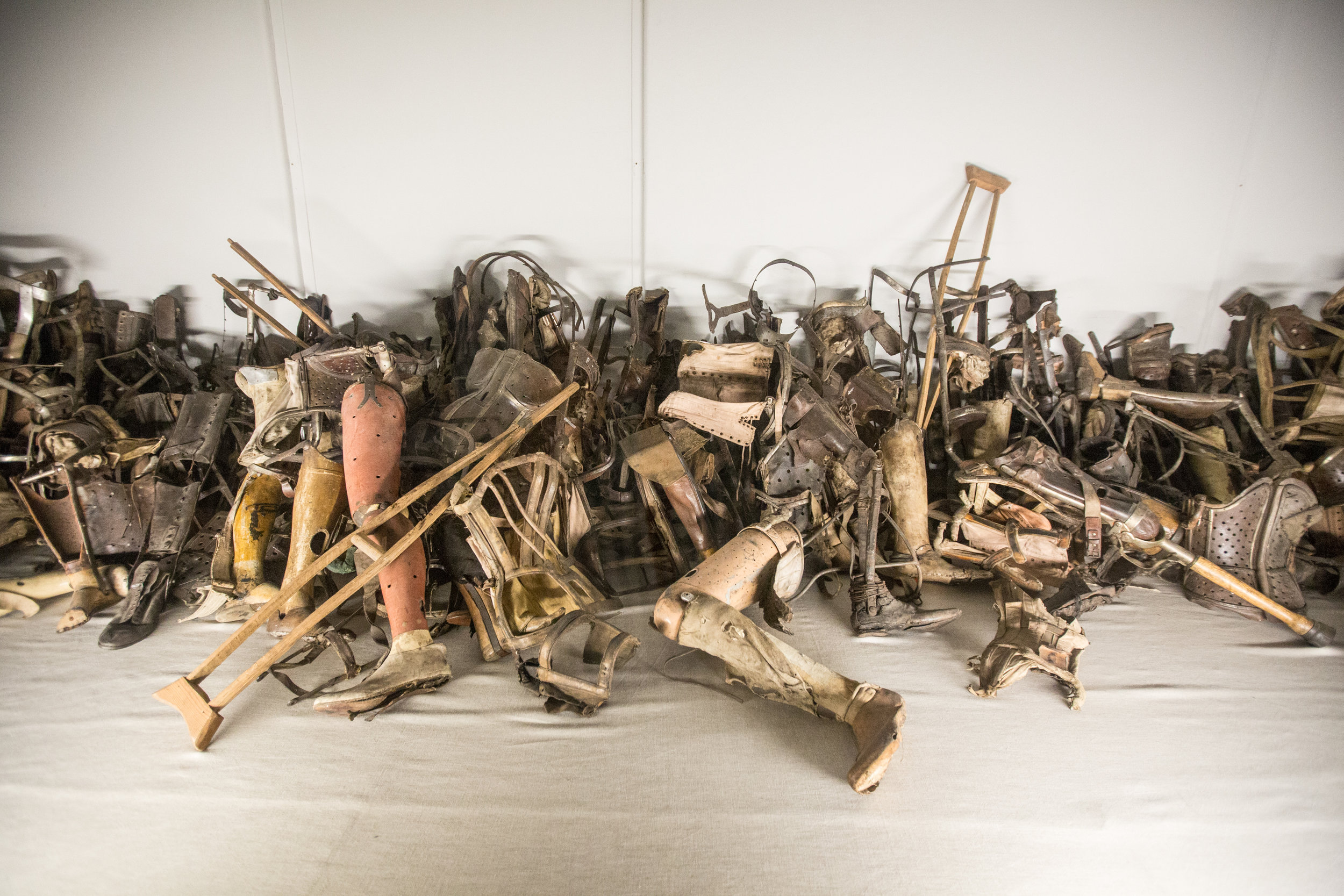 Medical devices stolen by the Nazis are seen in Auschwitz I on May 28, 2019. (Photo by Elan Kawesch/TRTN)