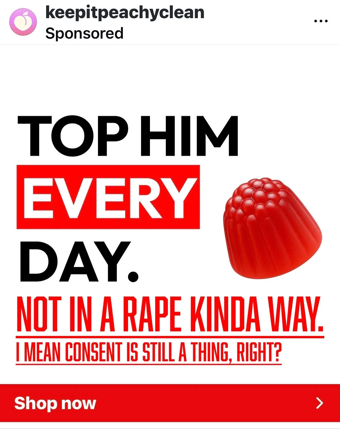 I felt like @keepitpeachyclean needed to update their ads to be sure it’s not in a “rapey” kinda thing. 
So many times the bottom’s feelings  wants get overlooked.
Not in a rape kinda way.
I mean consent is still a thing, Ri