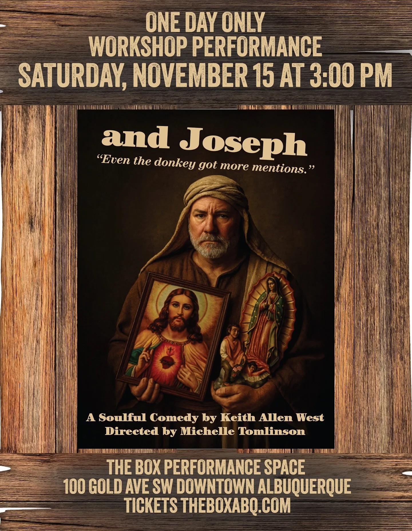 BUY YOUR TICKETS NOW Link in bio.
Workshop Performance – One Day at @the_box_performance_space 
Join us for an exclusive workshop performance of “and Joseph” on Saturday, November 15 at 3:00 pm. 
What readers have said:
“The