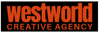 Westworld Creative Agency logo in orange text on black background.