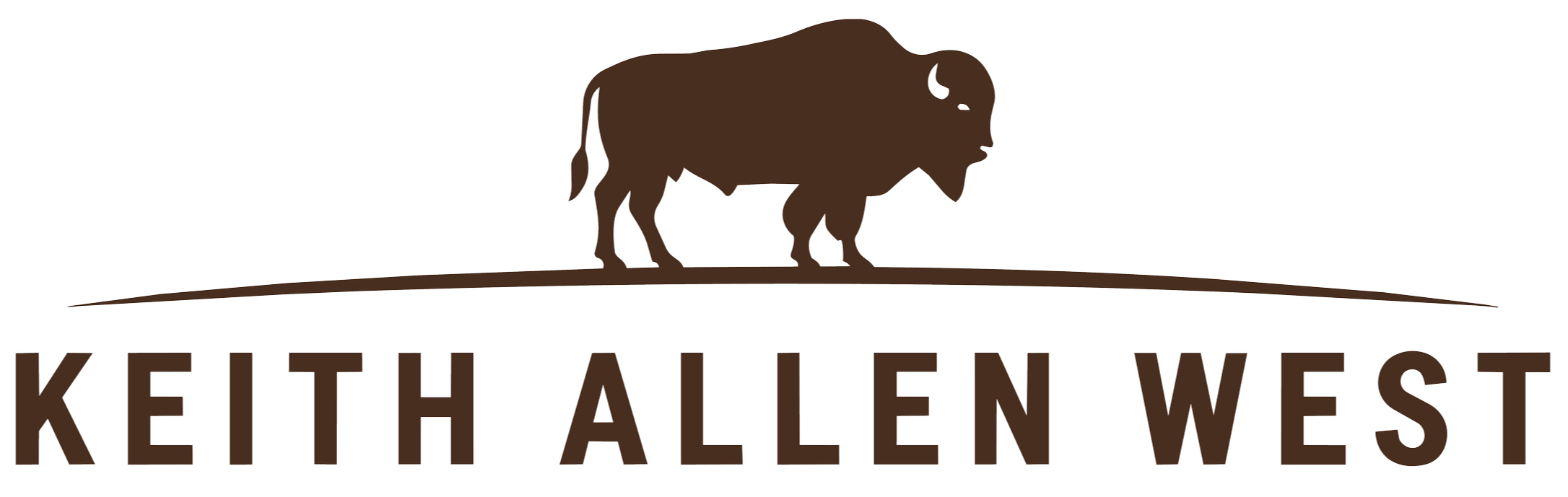 Logo of Keith Allen West featuring a brown buffalo walking on a line above the text Keith Allen West.