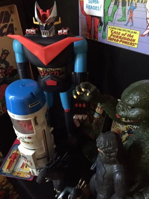 Here is Great Mazinger displayed with various other 1970's era pieces including the Godzilla from the same line.