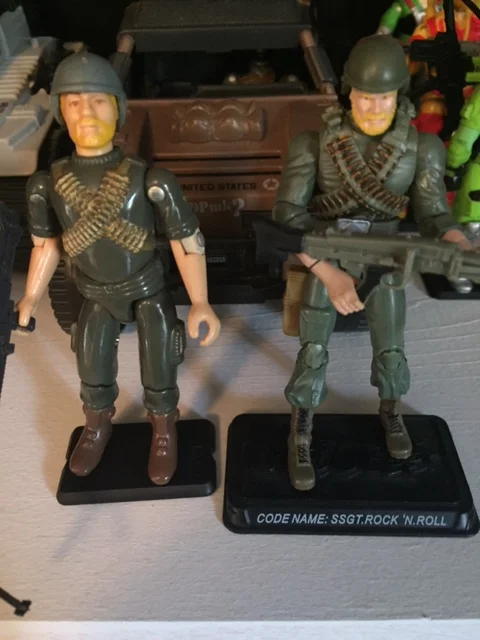 Here he is with the 25th anniversary update renamed SSGT. Rock 'N Roll. This is one of my least favorite 25th anniversary G.I. Joe figures as his arms and hands are very awkward and it remains difficult to pose his gun correctly.