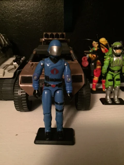 Cobra Commander's Cobra logo has had two versions. This is the one that was most extensively used while another version dubbed the "mickey mouse" version is hard to find and expensive. It was called the "mickey mouse" version due to the thinner lines in the logo resembling the mickey mouse logo.
