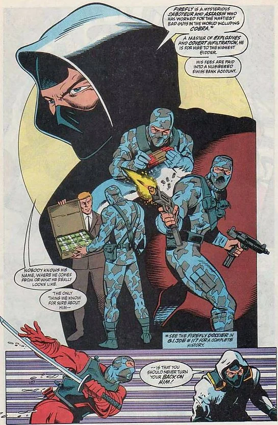 Storm shadow explains who firefly is right before his regretable costume change.