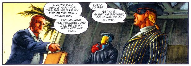 ThE art for The Headman was treated more seriously in the devil's due story.