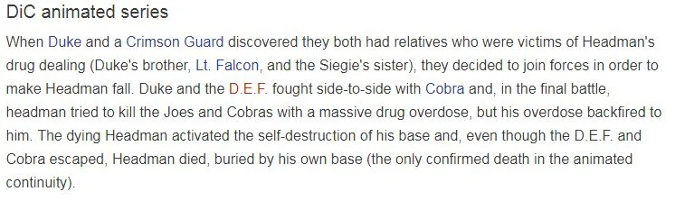 The Headman entry from the G.I. Joe Wiki .