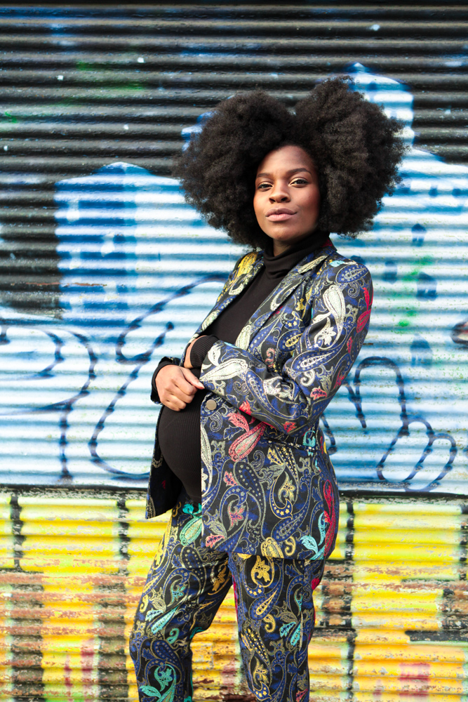 One of my absolute favorite blogger Freddie Harrel in a printed baroque pant suit with another style trick THE TURTLENECK via here