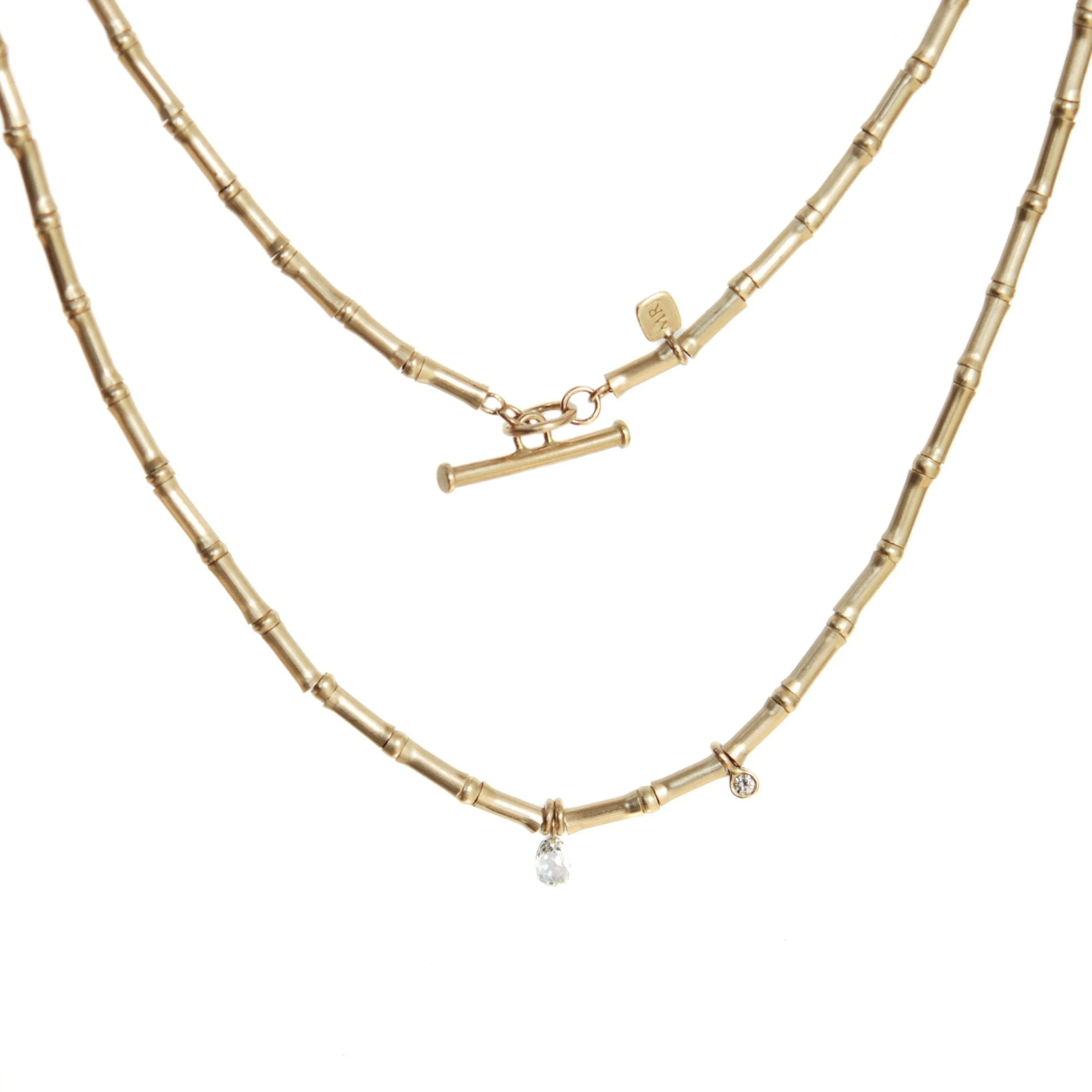 No. 308 Gold on gold bead chain necklace with diamond briolette
