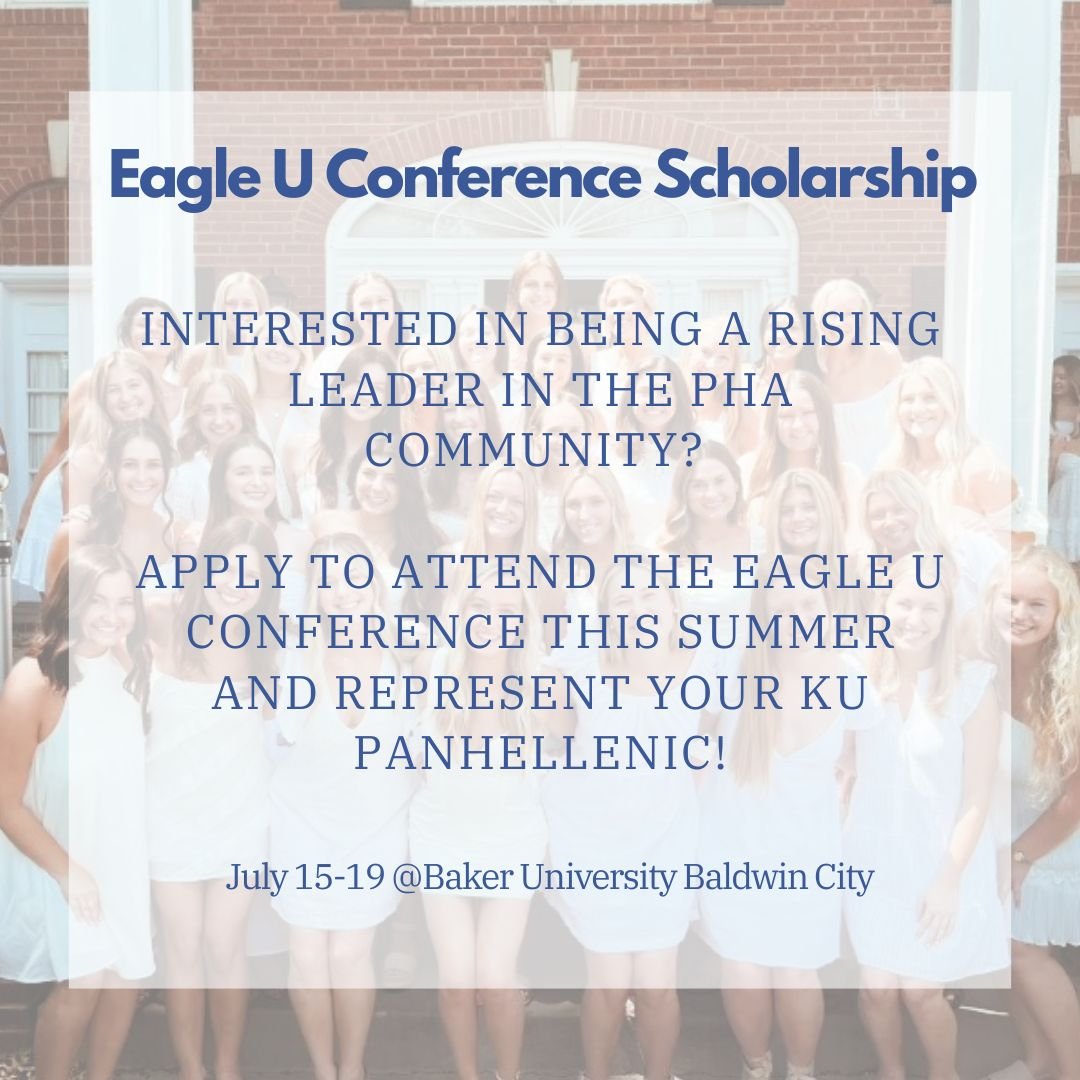 Are you interested in being a rising leader in the Panhellenic community? Here is your chance. The Eagle U conference is taking place this July at Baker University. You can go and represent KU Panhellenic as a leader of the community. If you are inte