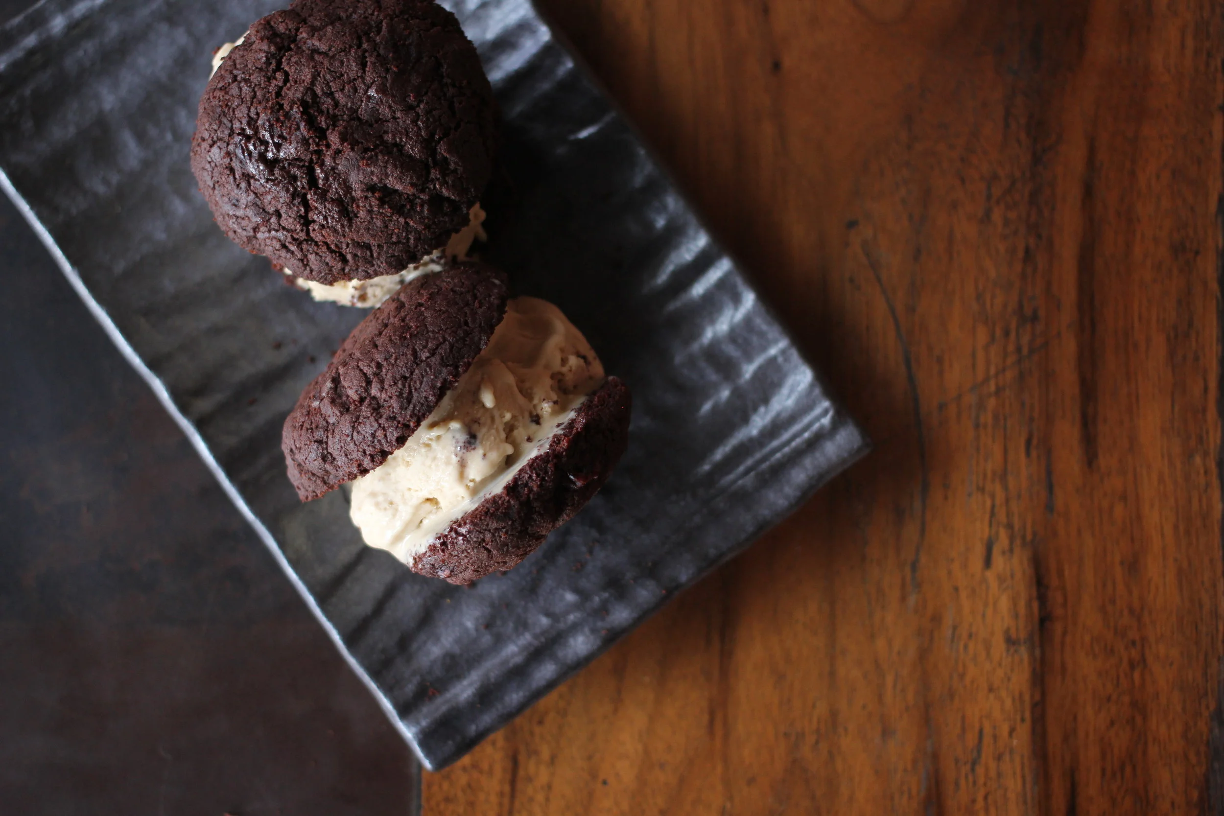 Dark chocolate, sour cherry & coffee ice cream sandwiches