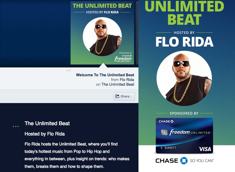 CHASE unlimited beat station Display copy for custom mix station hosted by artist Flo Rida.