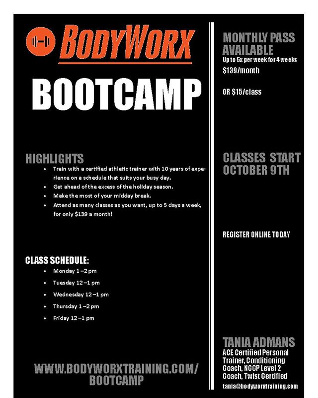 It’s back!! And just in time for turkey🦃! See you next week for class #bootcamp enthusiasts!
🏋️♀️👍💪👊
#fridayfun #flexfriday #yougotthis #bodyworxtraining #personaltrainer #workout #instafitness #gymlife #fitness #ldnont #getdtl #livingldnont #supportlocal