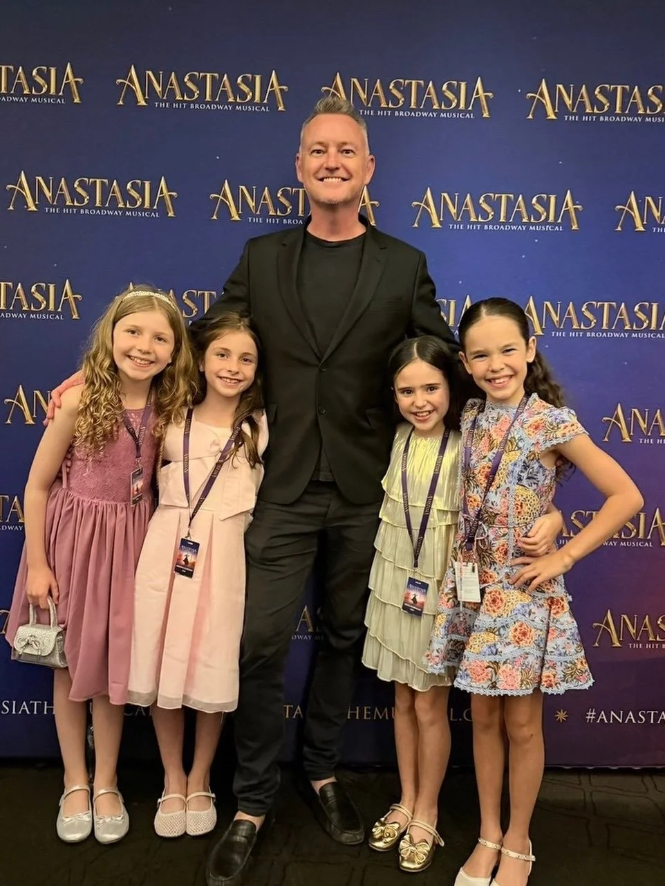 Anastasia is officially open at The Lyric Theatre.

Here is Todd celebrating with our 4 young Anastasia&rsquo;s Willow, Arianna, Maya and Willa.

Wishing you all the most amazing season.

#tandekidsonstage #tandekidsareeverywhere