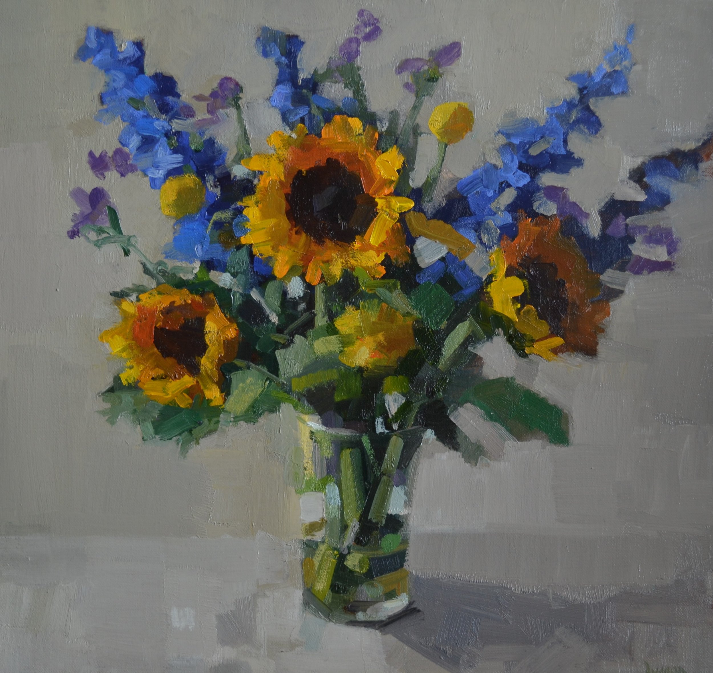 Sunflowers and Delphiniums52x55cm.jpg