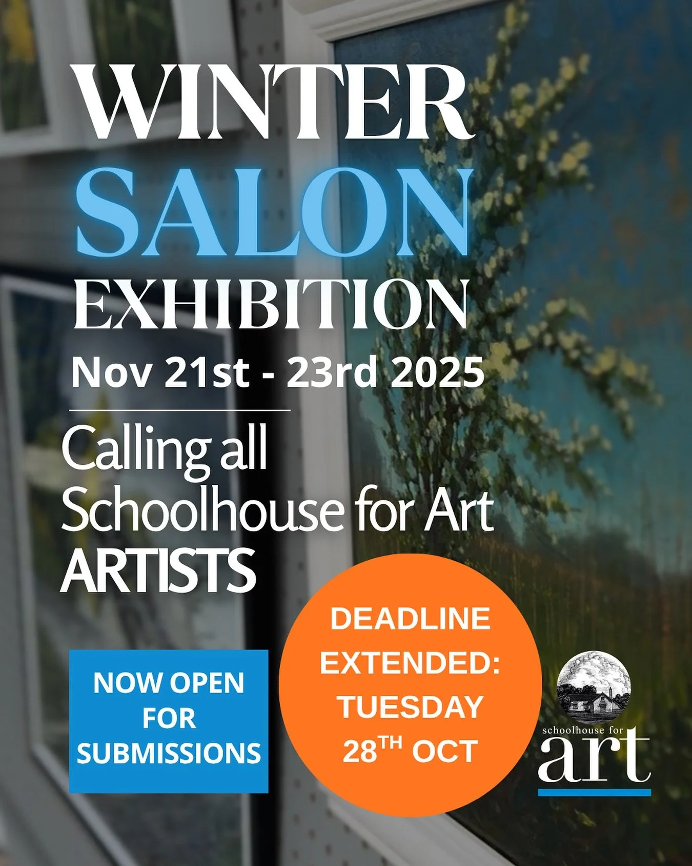 ✨DEADLINE EXTENDED✨
If you haven’t submitted your artworks yet, you’re in luck.
We’re extending the submission deadline to midnight on Tuesday 28th Oct. 
📣Schoolhouse for Art Salon 2025
📣Call for Submissions
This Salon continue