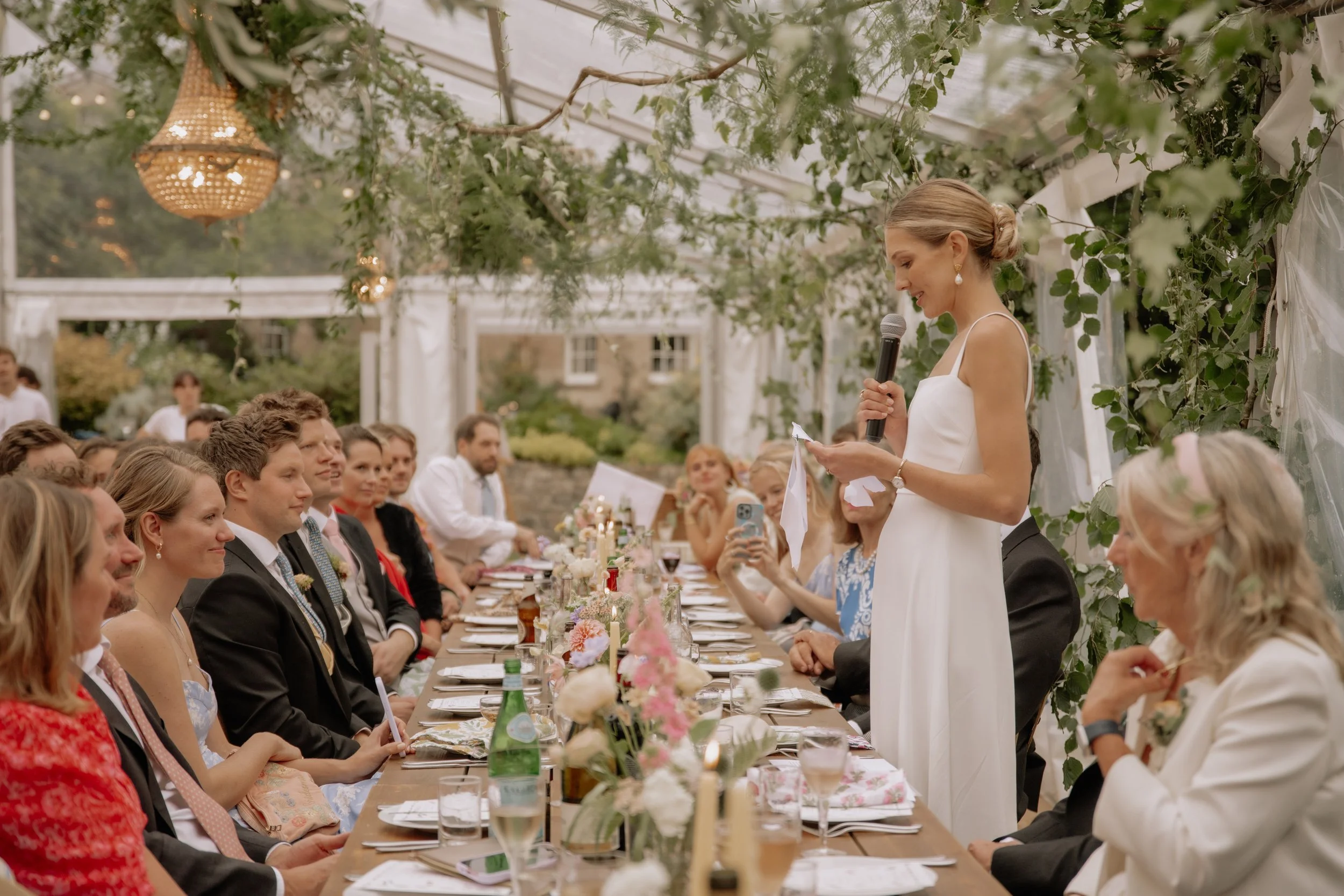 Nice Bunch Ethical Floral Studio and Farm Sula and Oliver Jones Hamswell House Marquee Vine Overhead Floral Installation Wedding Shot by Divine Day Photography