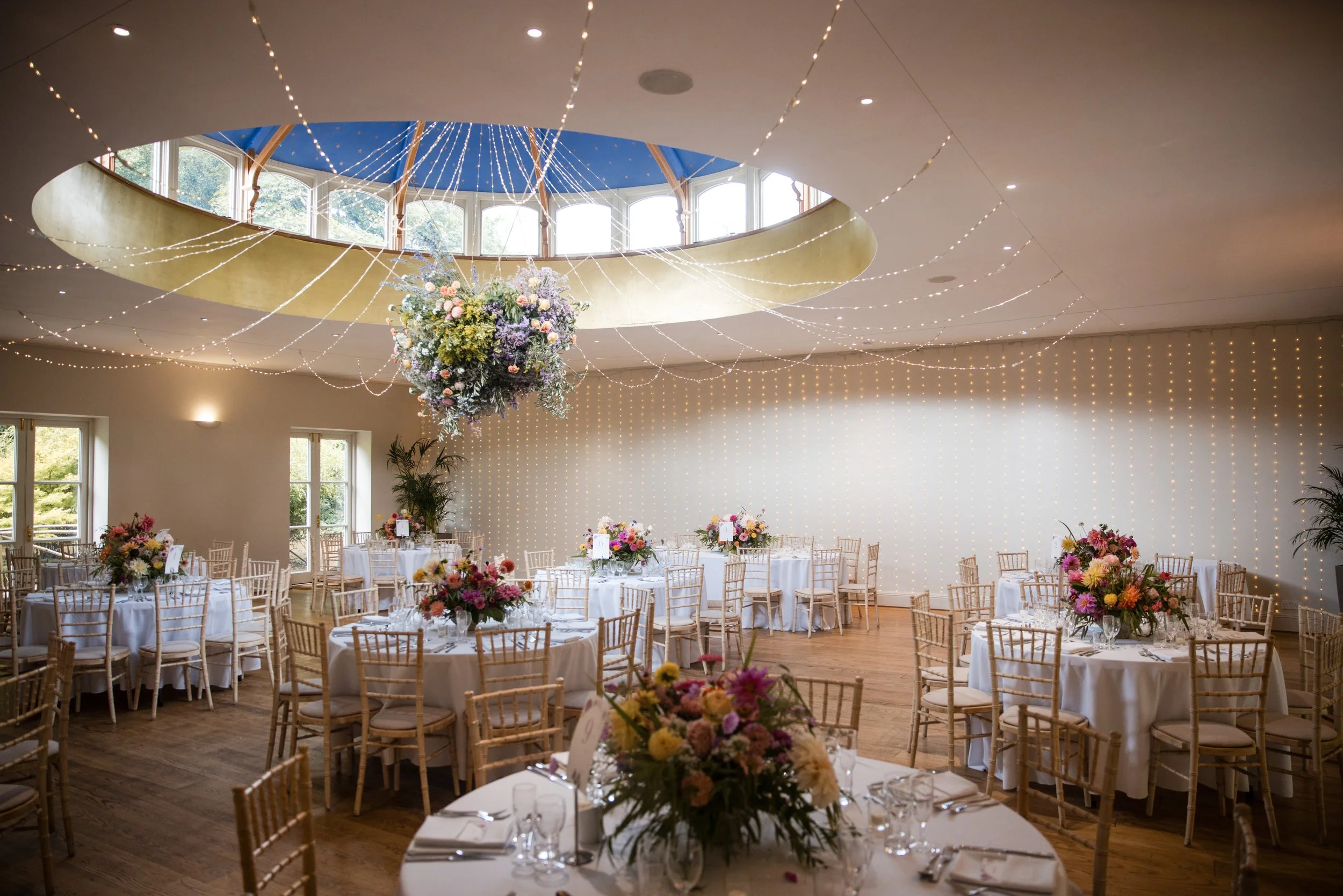 Nice Bunch Ethical Floral Studio and Farm Sula and Oliver Jones The Matara Centre Hilarium Dome Floral Chandelier Wedding Shot by Brad Wakefield Photography