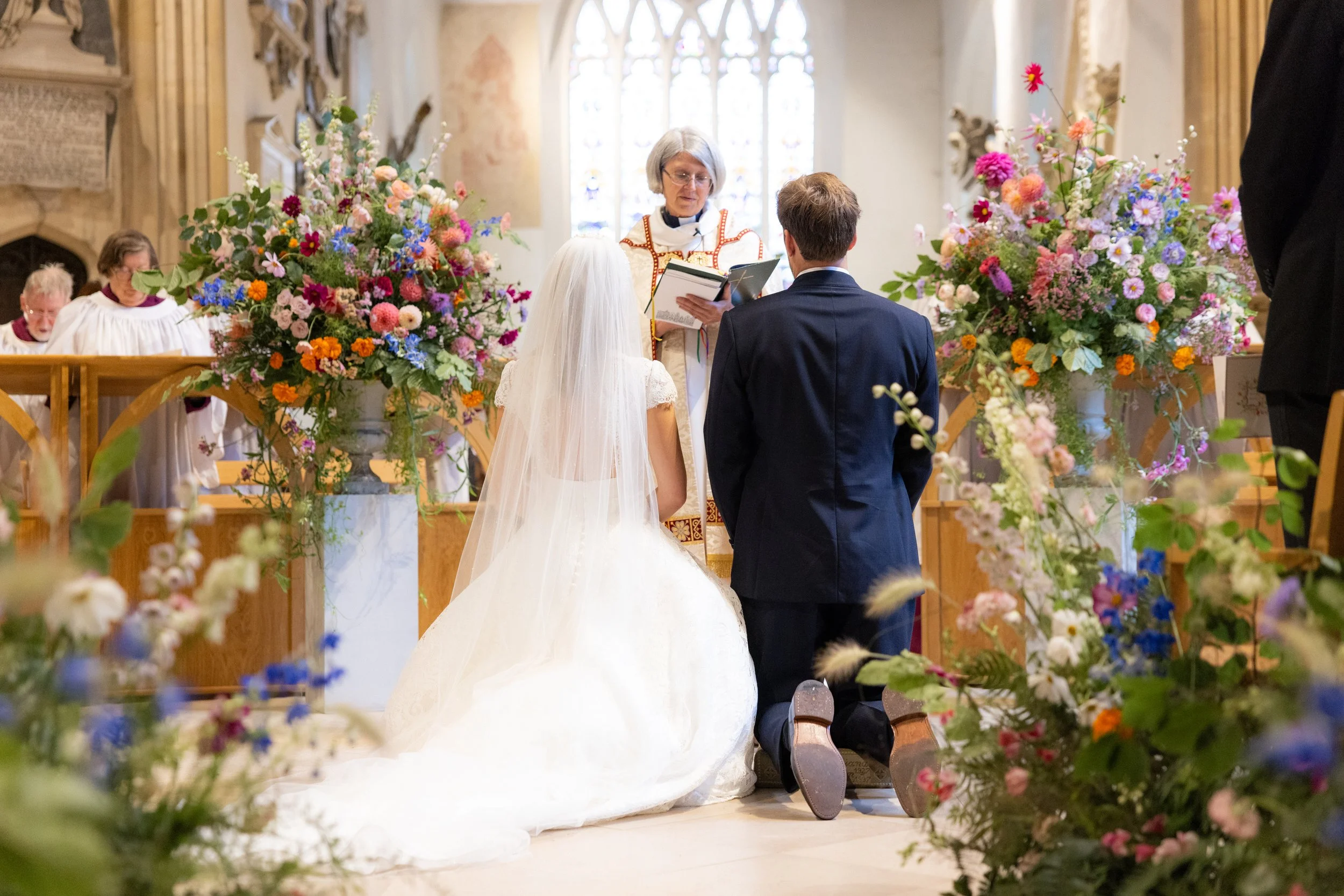 Nice Bunch Ethical Floral Studio and Farm Sula and Oliver Jones Belcombe Court Bradford-on-Avon Church Ceremony Floral Urns Shot by Anne Lim Photo