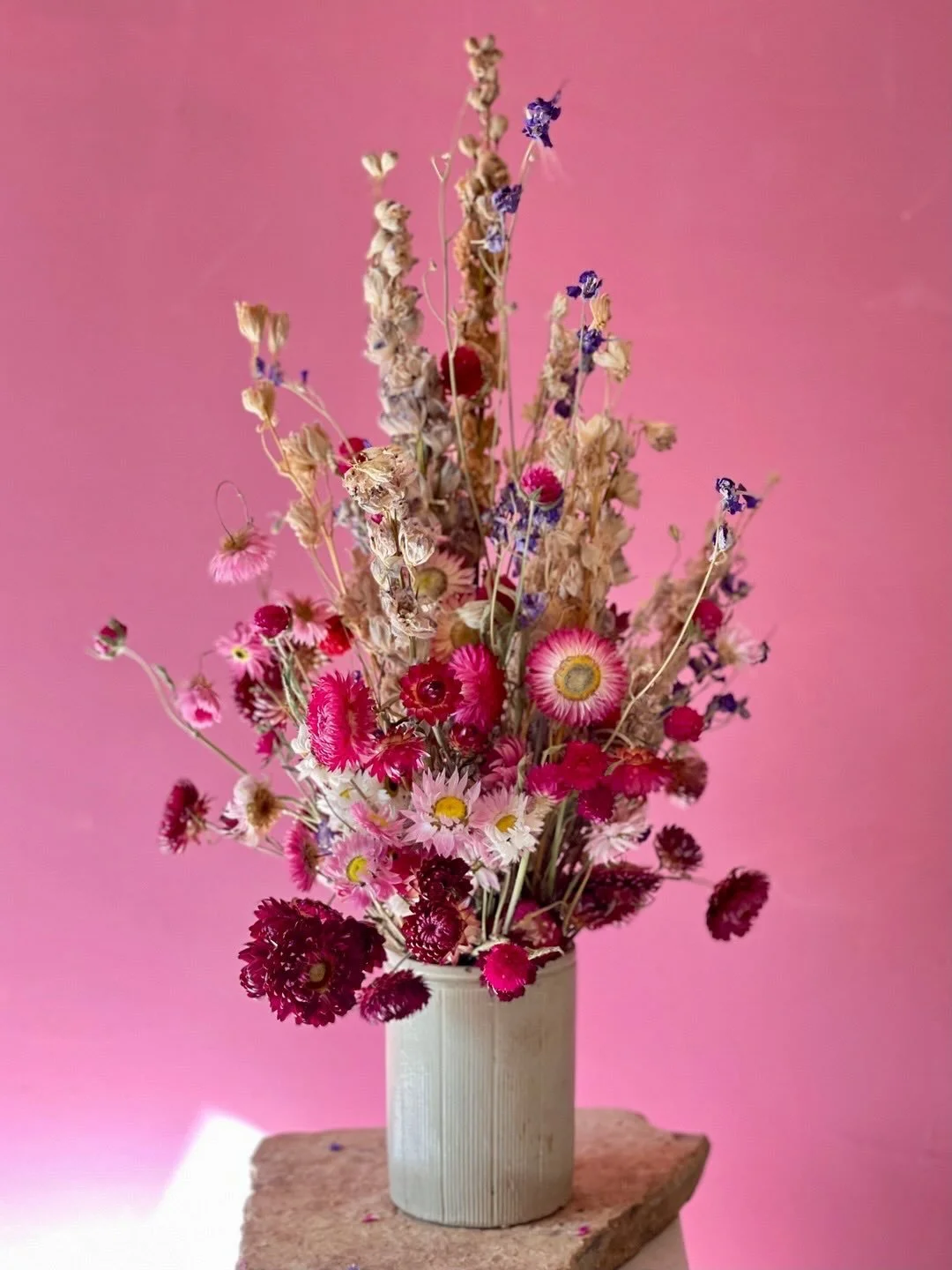 Fun and vibrant dried flower arrangements made for the @britishfilminstitute London Film Festival in October. We will be selling more like this in our Christmas pop up shop in Bath next week 🌸