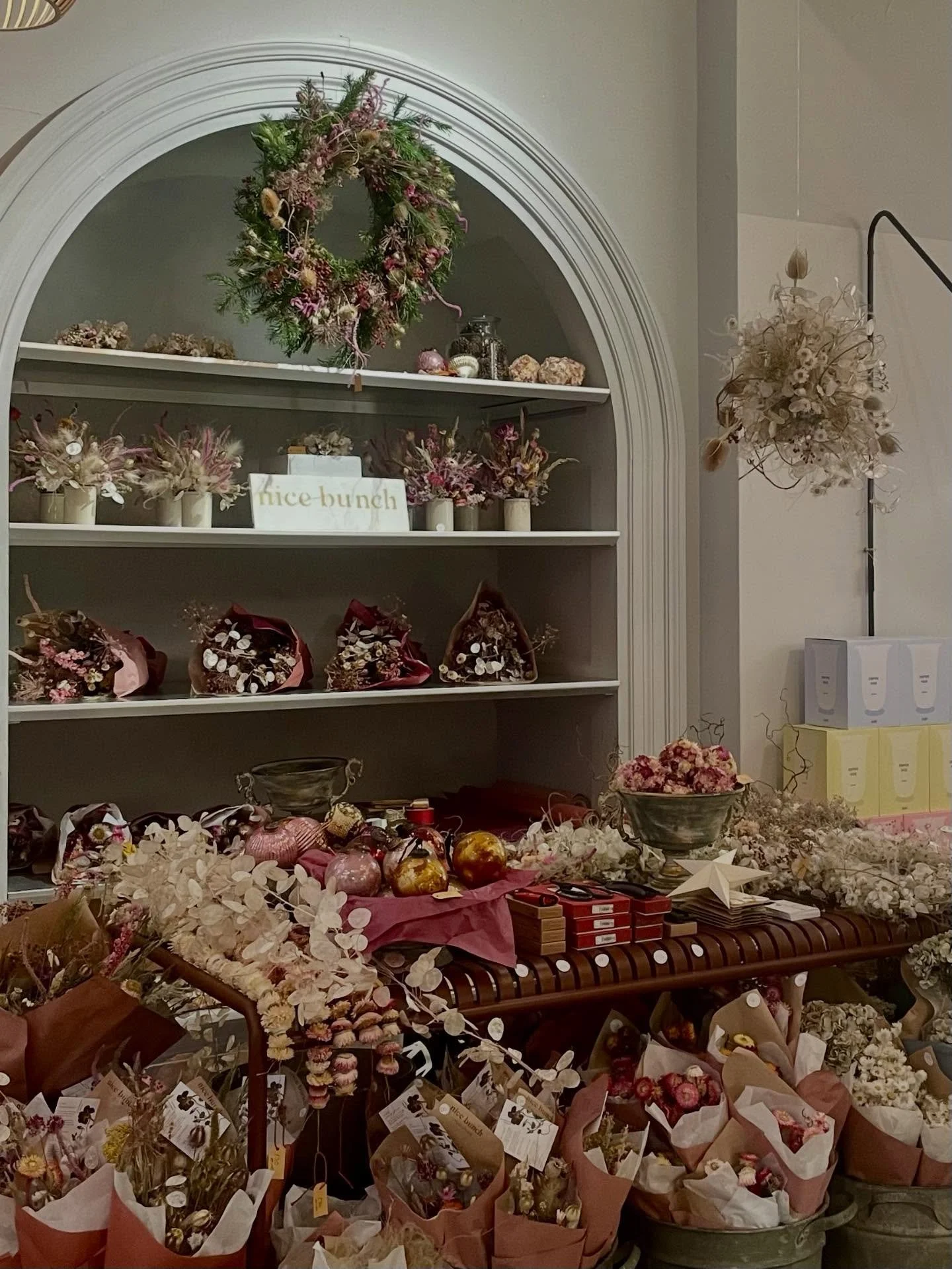 Our Somerset-grown flowers have been dried for Christmas decorations and are available at our Christmas pop up shop @hollowaysbath on Milsom Street. We have some lovely @niwaki.hq products and gorgeous hand blown glass baubles too. We&rsquo;re here u