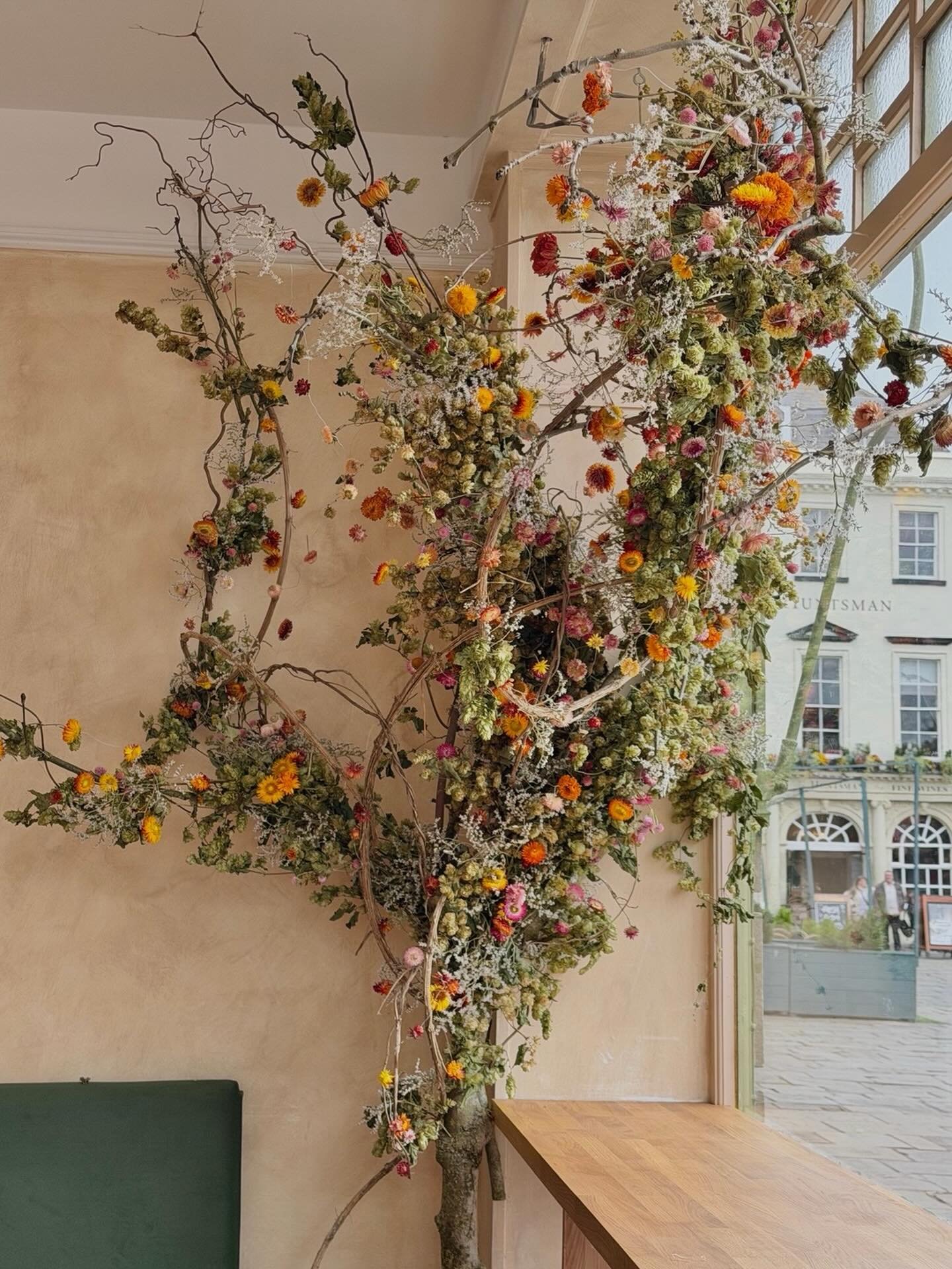 A little glimpse of something beautiful coming to Bath
⠀⠀⠀⠀⠀⠀⠀⠀⠀
We recently created this dried flower window installation for the lovely new restaurant, Zaytoun. Inspired by warm olive groves, terracotta tones, and the rich colours of Palestinian cu