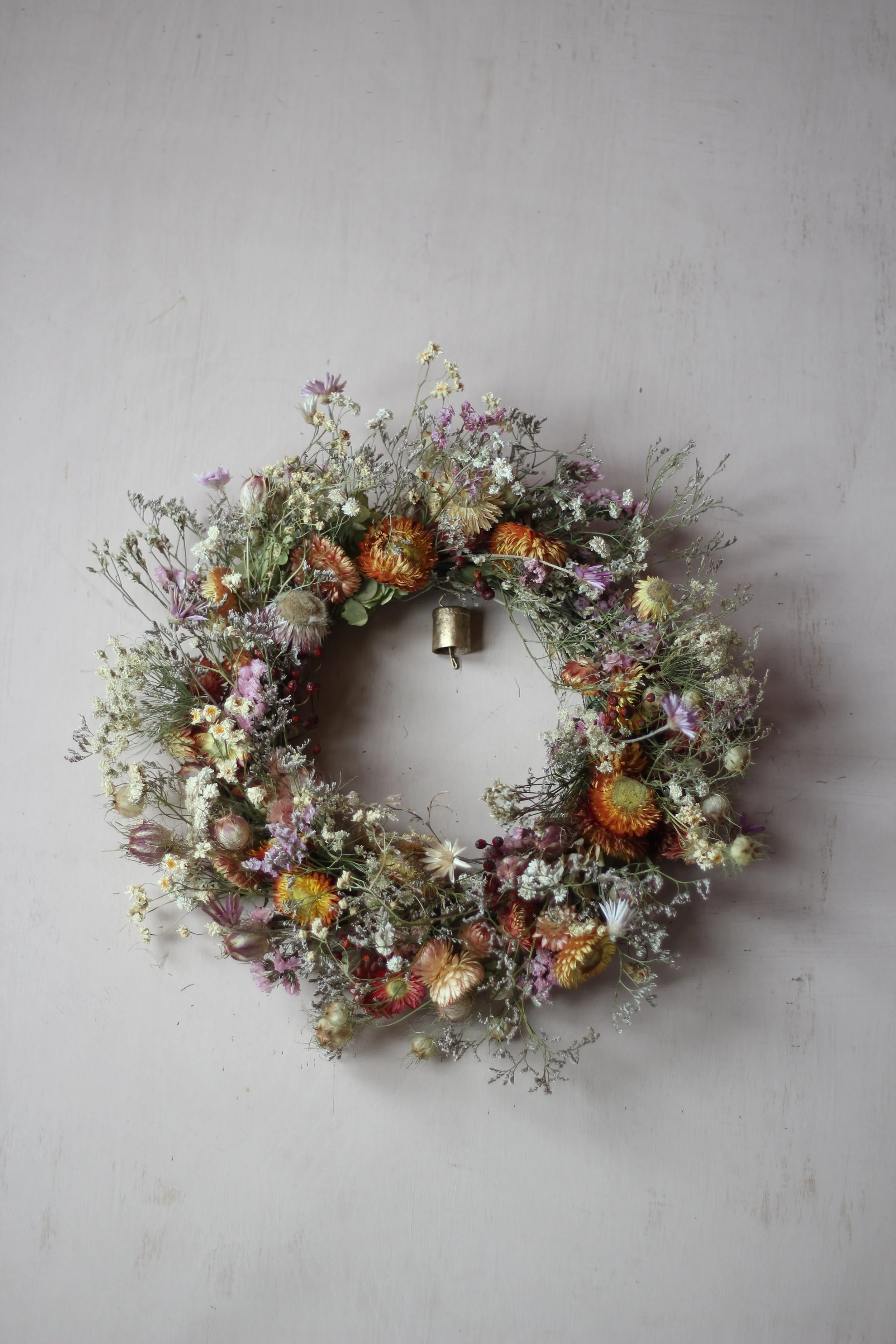 Everlasting flower wreath - orange and lilac