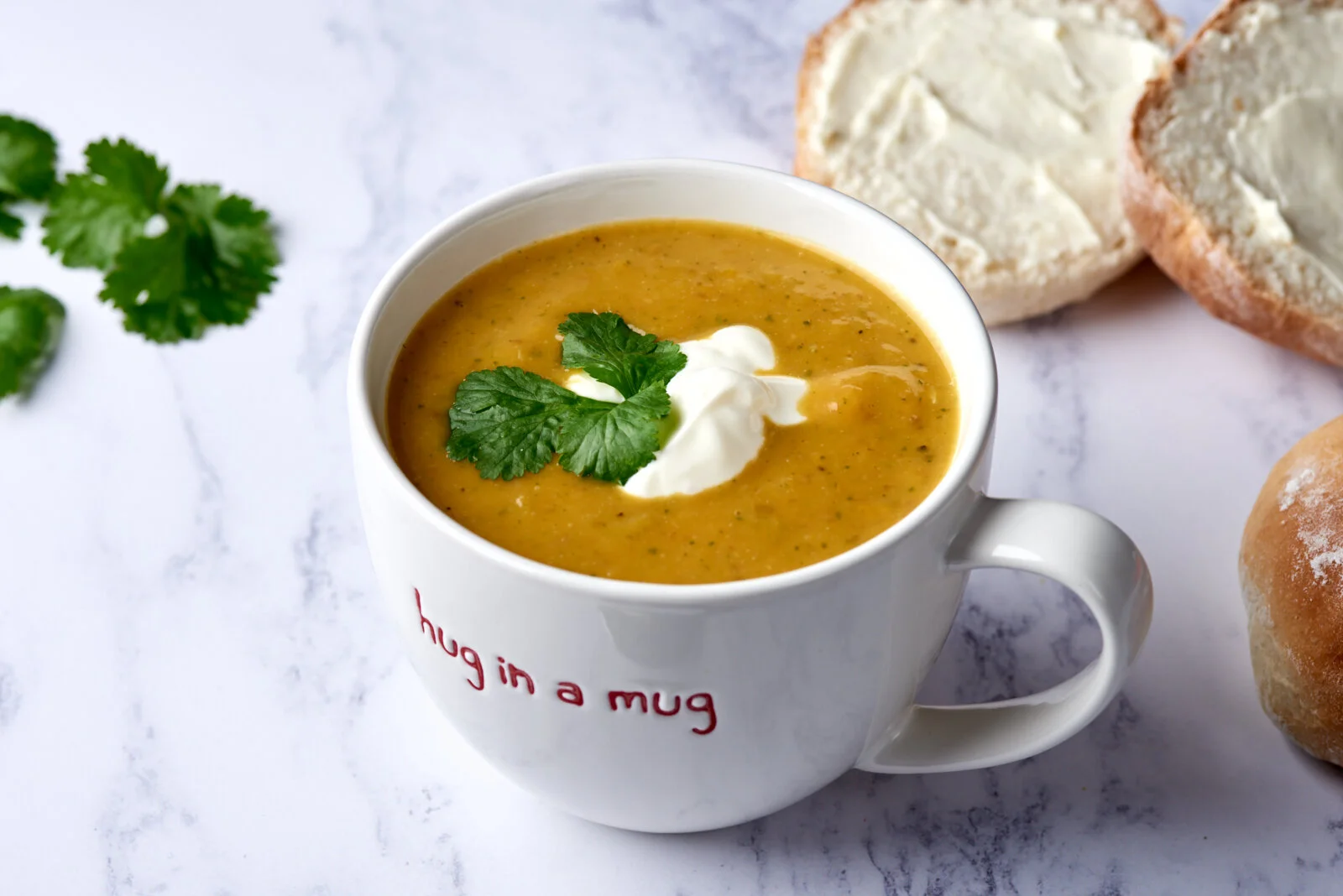 Roasted butternut squash soup with home baked bread