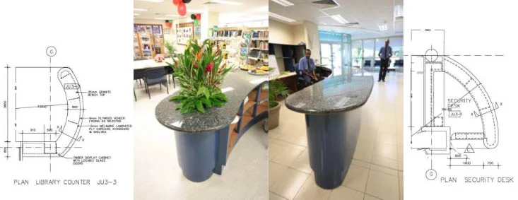 Bench Tops - Blue Pearl Granite, curved with 40mm laminated edge
