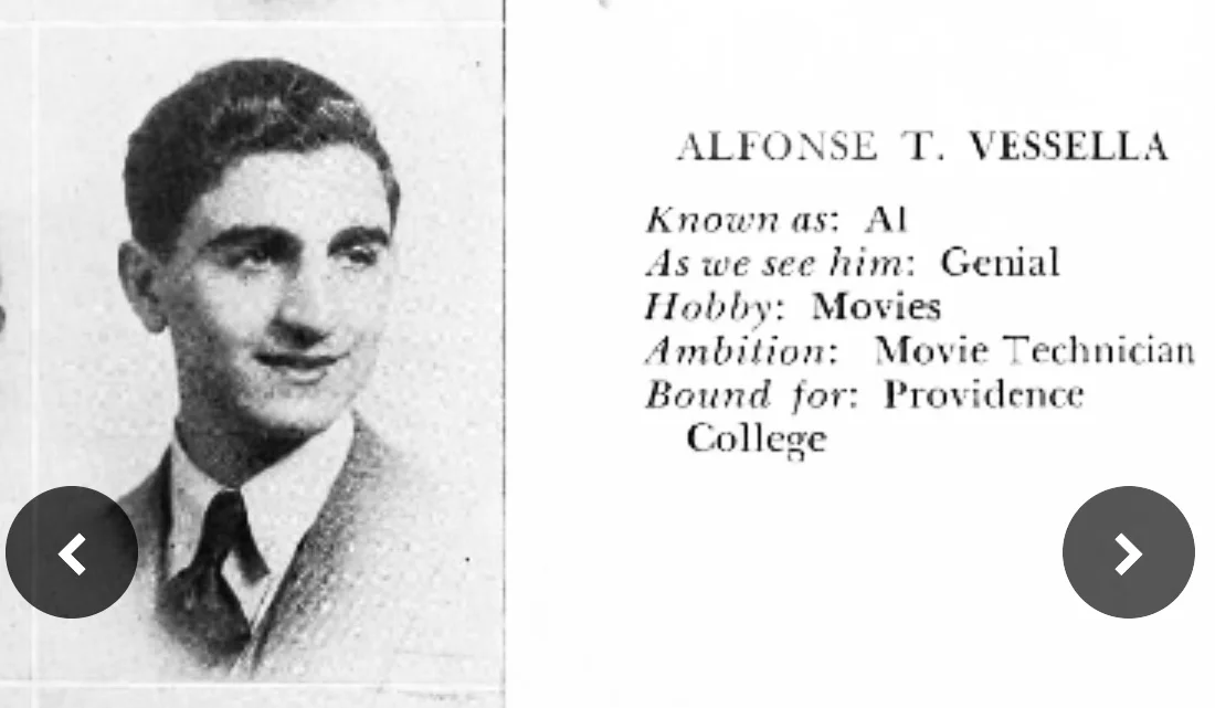 Alphonse (correct spelling) Vessella high school yearbook photo.