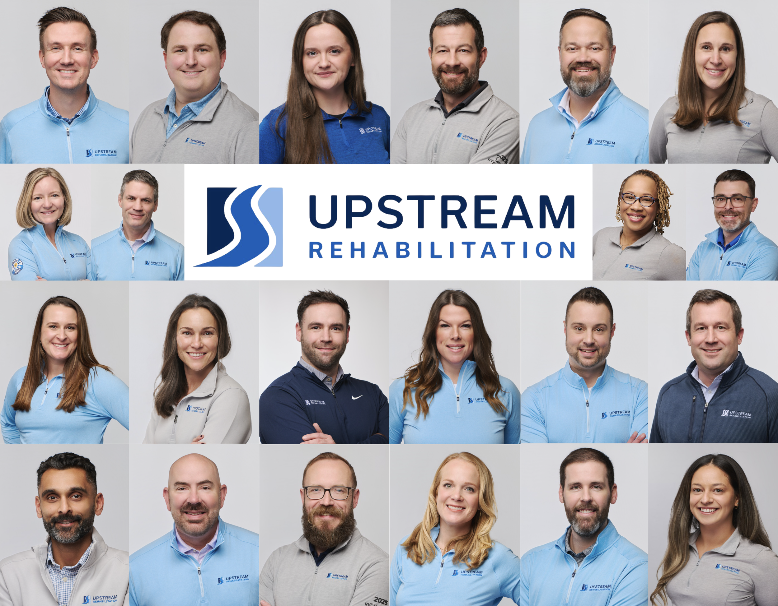Composite of several headshots for a company called upstream rehab
