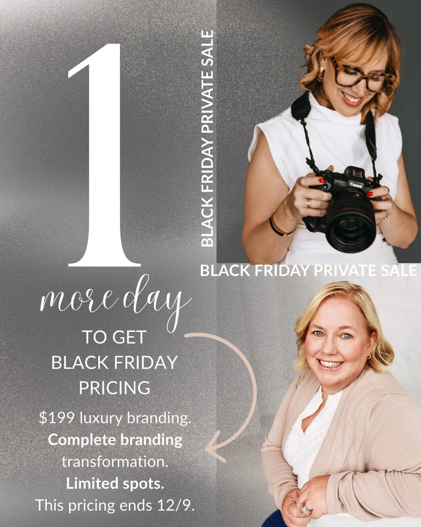 1 day left.

This is it. Last chance for our first-ever Black Friday Private Sale.

Luxury branding experience: $199 (regularly $1,500).
Professional hair and makeup. 
Wardrobe styling. 
Expert direction. 
Magazine-worthy portraits. 
Go Girl Communic